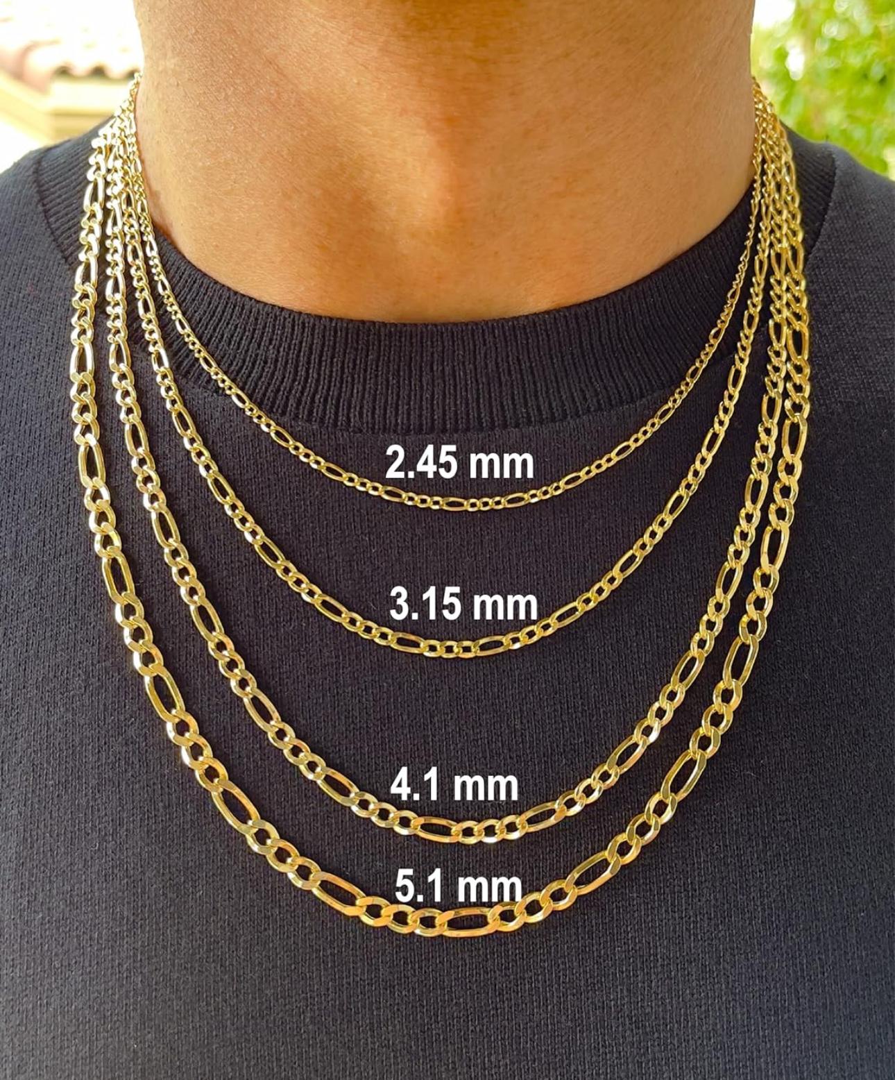 KT Gold Figaro Chain - 2mm 2.45mm 3.15mm 4.1mm 5.1mm 5.7mm Diamond Cut Cuban Link Figaro Necklace For Men - Yellow /White Gold Pendant Necklace For Women with Lobster Clasp 16" 18" 20" 22" 24" 26" 28"