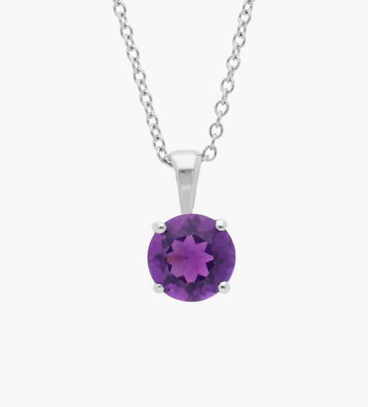 Amethyst Solitaire Pendant In 14k White Gold (7mm)