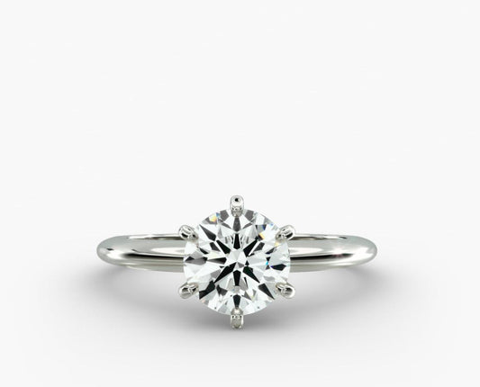 Classic Six-Prong Solitaire 1.00 ct Engagement Ring In 14K White Gold with round cut