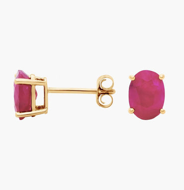 Oval Birthstone Ruby Stud Earrings In 14K Yellow Gold (7x5mm)