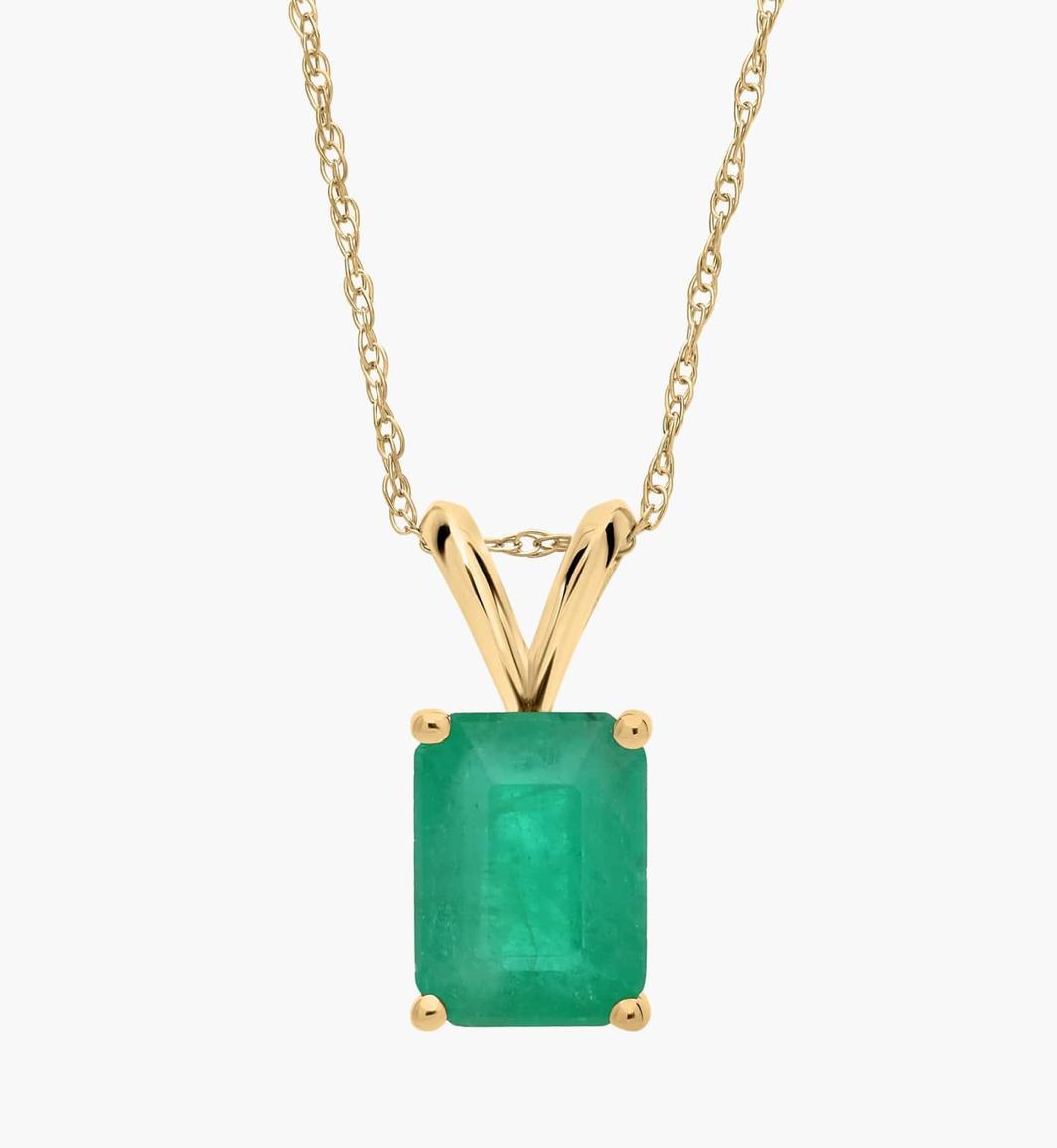 Emerald Cut Birthstone Emerald Pendant Necklace In 14K Yellow Gold (8x6mm)