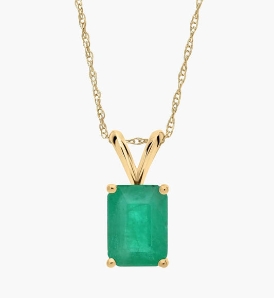 Emerald Cut Birthstone Emerald Pendant Necklace In 14K Yellow Gold (8x6mm)