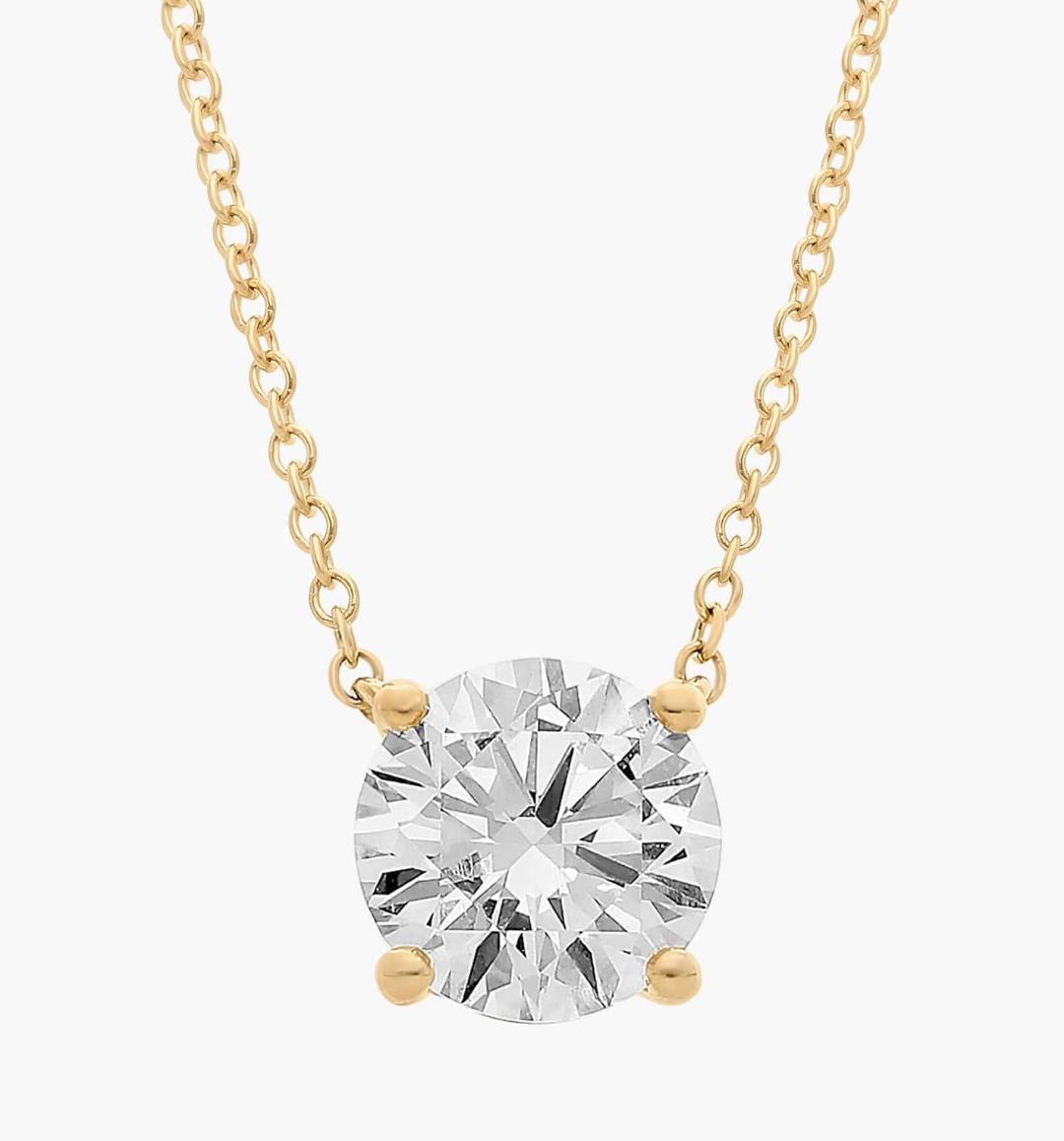 Four Prong Basket Solitaire Lab Grown Diamond Pendant In 14K Yellow Gold (1 Ct. Tw. - F-G / VS2-SI1)