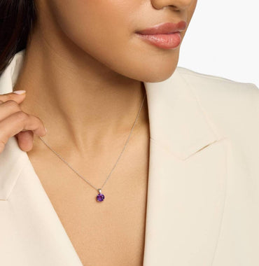 Amethyst Solitaire Pendant In 14k White Gold (7mm)