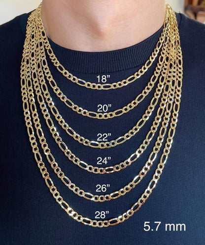 KT Gold Figaro Chain - 2mm 2.45mm 3.15mm 4.1mm 5.1mm 5.7mm Diamond Cut Cuban Link Figaro Necklace For Men - Yellow /White Gold Pendant Necklace For Women with Lobster Clasp 16" 18" 20" 22" 24" 26" 28" 5.7 mm