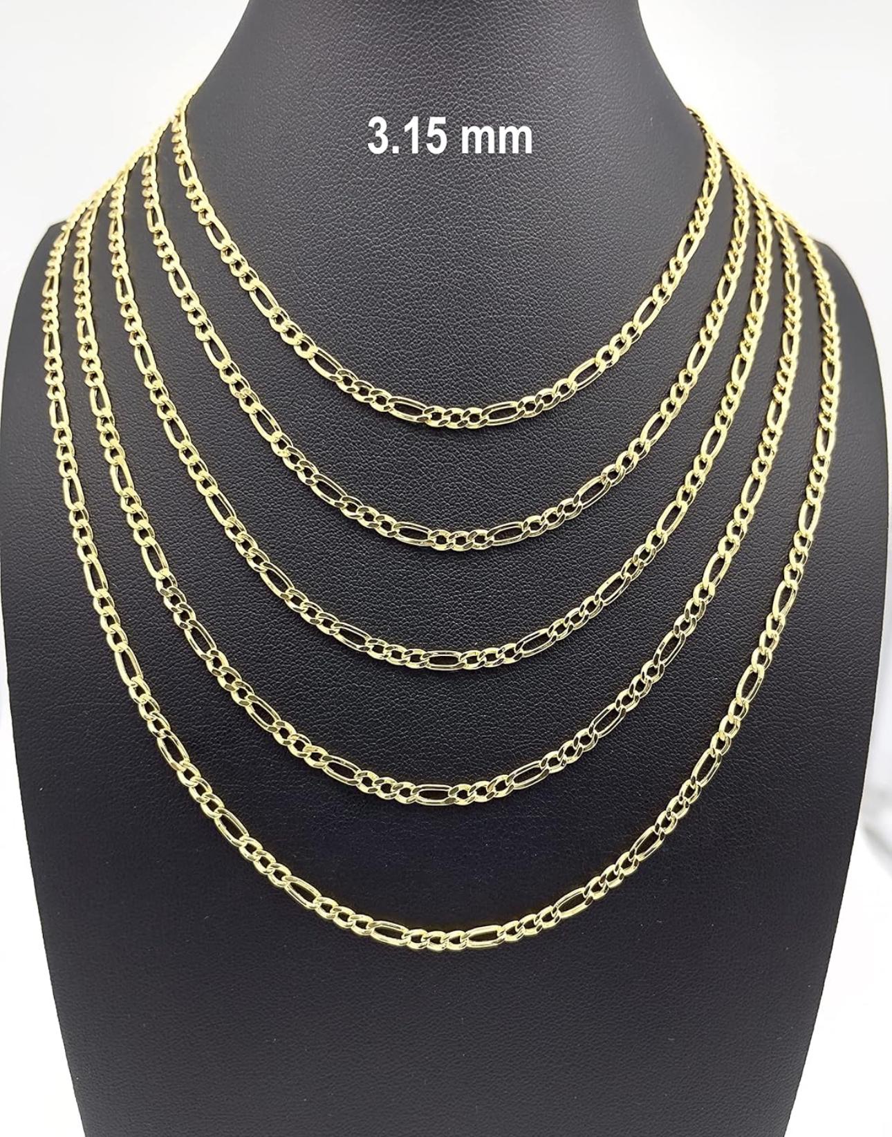 KT Gold Figaro Chain - 2mm 2.45mm 3.15mm 4.1mm 5.1mm 5.7mm Diamond Cut Cuban Link Figaro Necklace For Men - Yellow /White Gold Pendant Necklace For Women with Lobster Clasp 16" 18" 20" 22" 24" 26" 28"