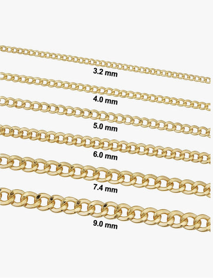 Kt Solid Yellow Gold Cuban Curb Link Chain Necklaces for Women and Men with Different Sizes (2.7mm, 3.6mm, 4.5mm, or 5.5mm) 2.7mm