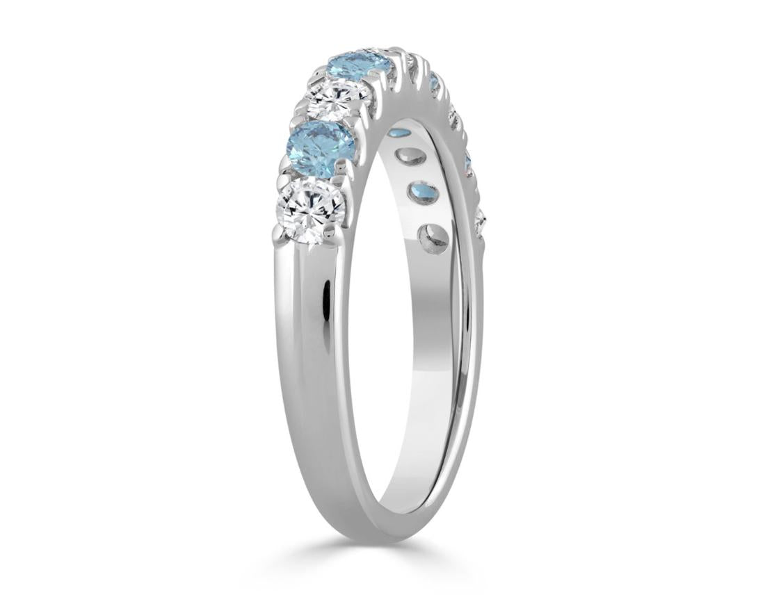 K WHITE GOLD 1.00CT BLUETOPEZ & ROUND DIAMOND LADIES BAND