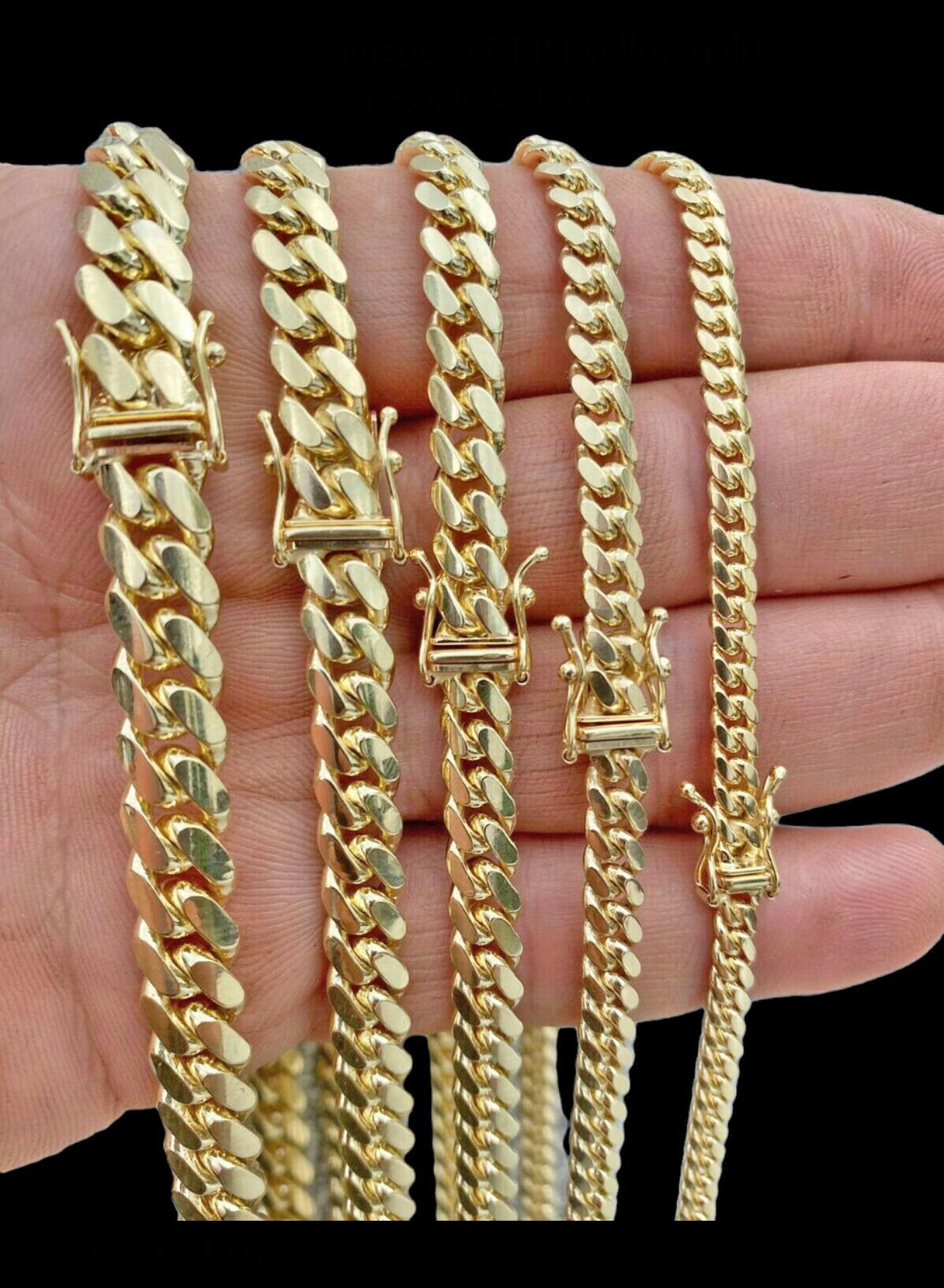 mm Chains – Luxurious & Eye-Catching ● 14MM Cuban Link Chain 14K Yellow Gold semi solid ○ Price: