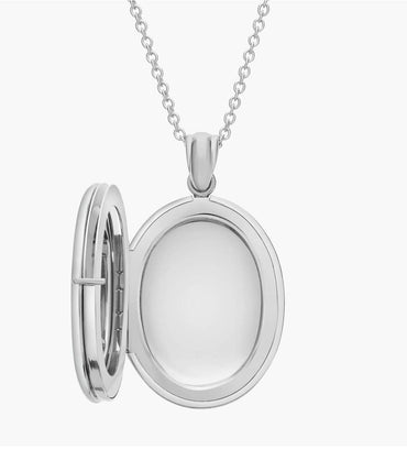 " Oval Locket In 14k white Gold with chain