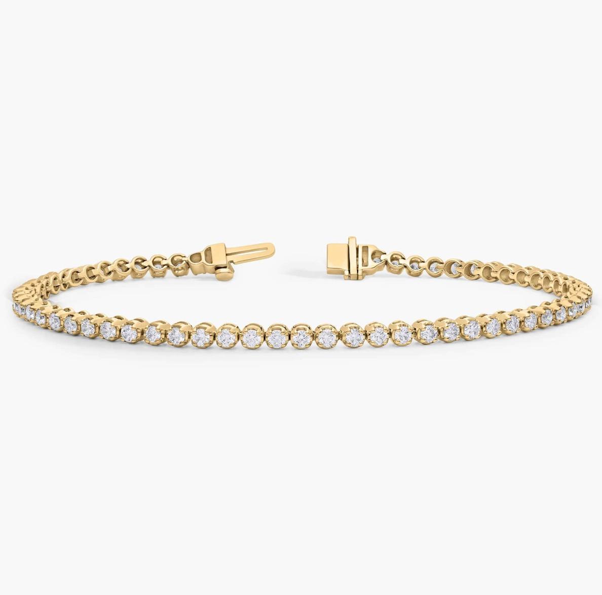" Four Prong Lab-Grown Diamond Tennis Bracelet In 14K Yellow Gold (2Ct. Tw. - F-G / VS2-SI1)