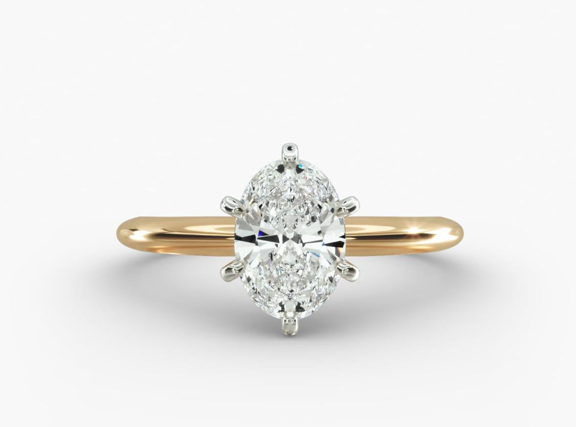 Classic Six-Prong Solitaire 1.00 ct natural Engagement Ring In 14K Yellow Gold Oval shape.