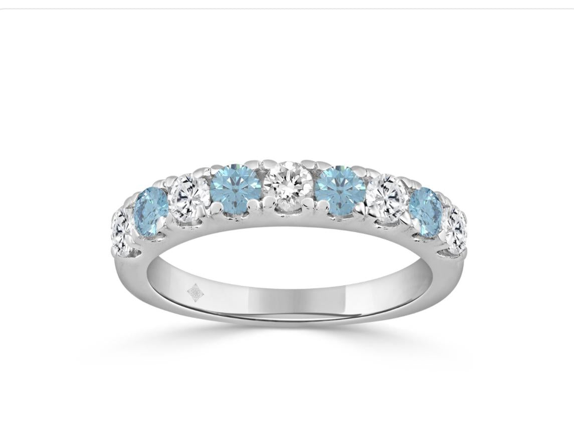 K WHITE GOLD 1.00CT BLUETOPEZ & ROUND DIAMOND LADIES BAND
