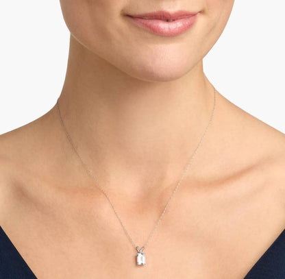 Emerald Cut Birthstone Aquamarine Pendant Necklace In 14K White Gold (8x6mm)