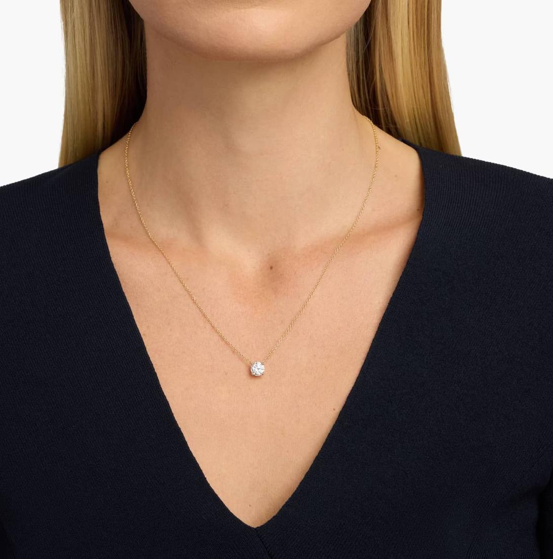 Four Prong Basket Solitaire Lab Grown Diamond Pendant In 14K Yellow Gold (1 Ct. Tw. - F-G / VS2-SI1)