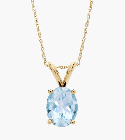 Oval Birthstone Aquamarine Pendant Necklace In 14K yellow Gold (9x7mm)