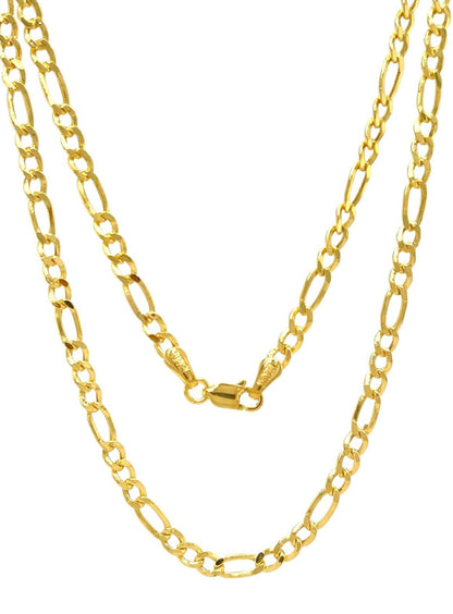 Cut Cuban Link Figaro Necklace For Men - Yellow /White Gold Pendant Necklace For Women with Lobster Clasp 16" 18" 20" 22" 24" 26" 28"