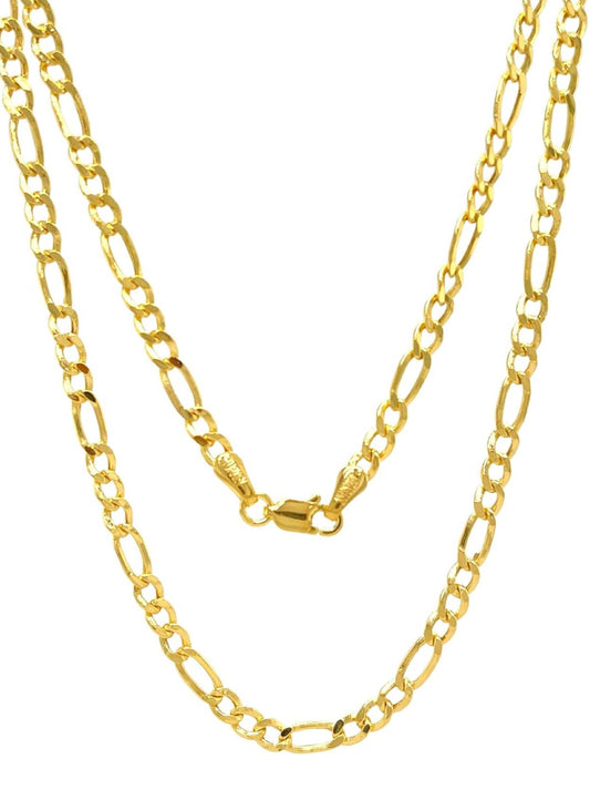 KT Gold Figaro Chain - 2mm 2.45mm 3.15mm 4.1mm 5.1mm 5.7mm Diamond Cut Cuban Link Figaro Necklace For Men - Yellow /White Gold Pendant Necklace For Women with Lobster Clasp 16" 18" 20" 22" 24" 26" 28" 5.7 mm